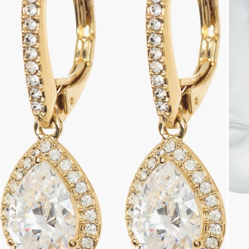 Nadri Gold Teardrop Crystal Drop Earrings, NWT